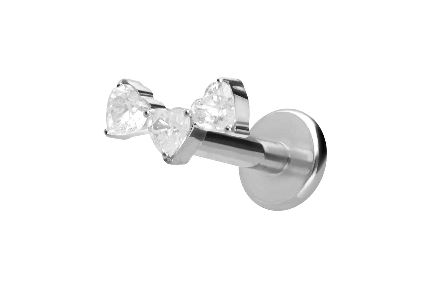 Titan Labret Piercing mit Push Fit 3 KRISTALLHERZEN